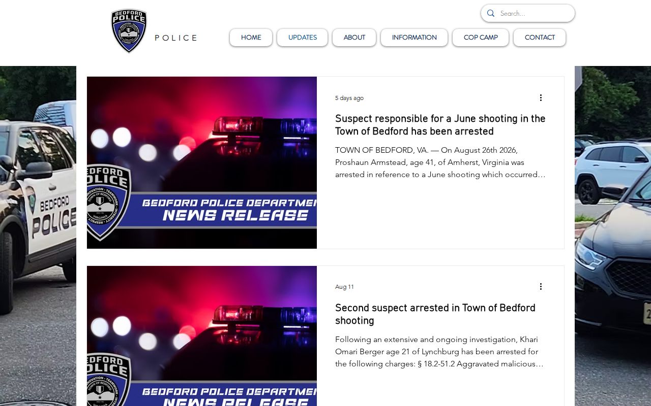 Bedford County arrest news source, Bedford Police Department Updates page