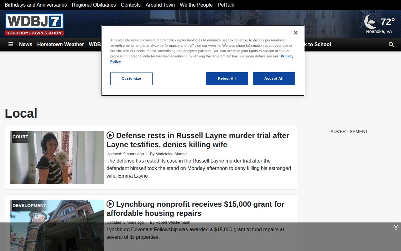 Bedford County arrest news source, WDBJ7 Local News page